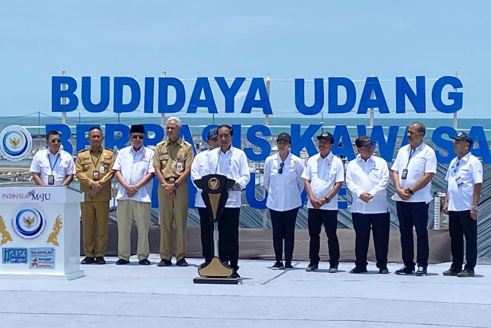 Presiden RI Joko Widodo meresmikan Tambak Budidaya Udang Berbasis Kawasan (BUBK) di Kebumen, Kamis (9/3/2023)./Istimewa.