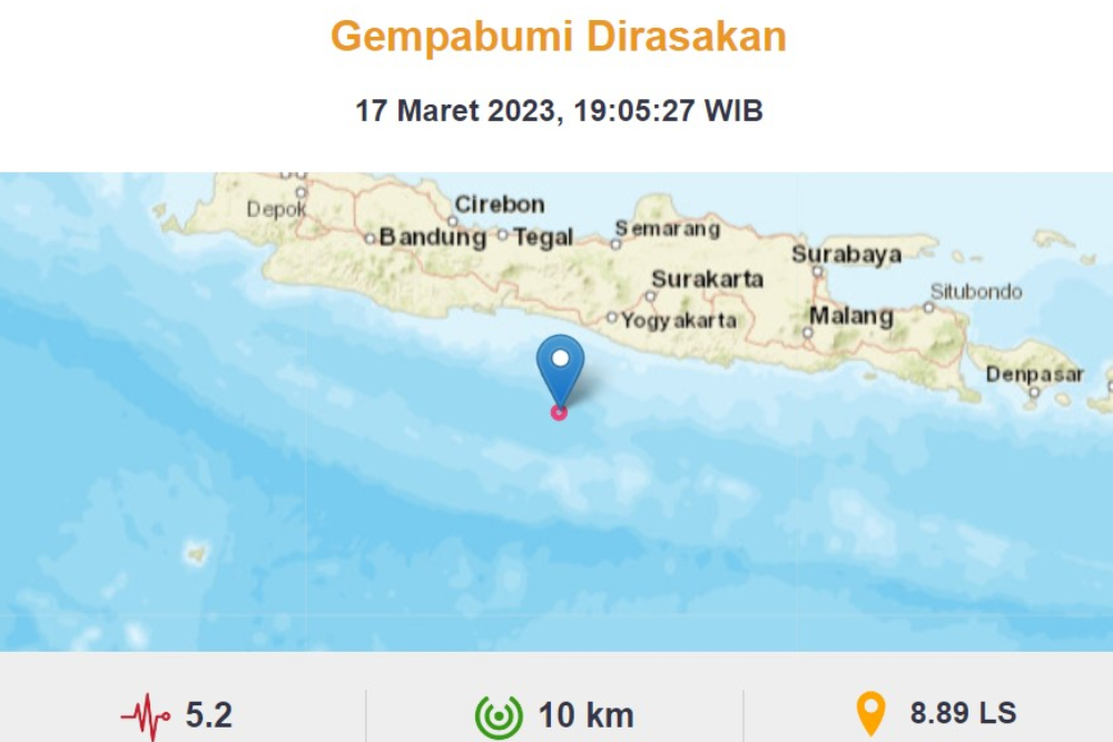 Info gempa Yogyakarta yang terjadi pada Jumat (17/3/2023) pukul 19.05 WIB/BMKG