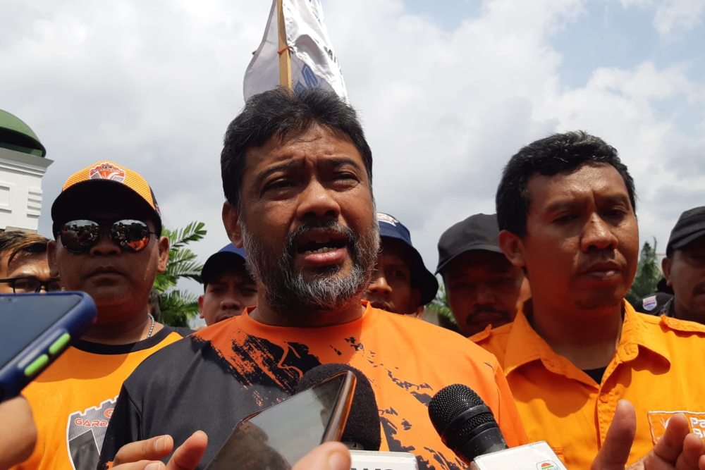 Presiden KSPI sekaligus Presiden Partai Buruh Said Iqbal di lokasi demo buruh di depan Gedung DPR RI, Jakarta, Selasa (6/9/2022) - BISNIS/Annasa Rizki Kamalina.