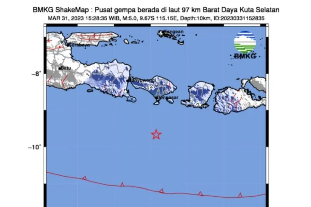  Gempa Tektonik Dangkal di Selatan Bali Tak Memicu Tsunami