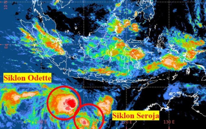Citra satelit terkait perkembangan Siklon Tropis Seroja dan Pertumbuhan Siklon Tropis Odette, Jumat, 9 April 2021 / Dok. BMKG