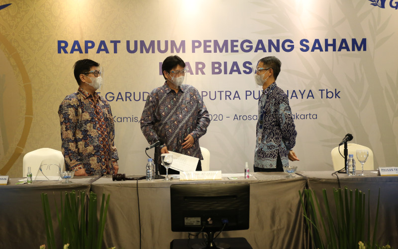 Manajemen PT Garudafood Putra Putri Jaya Tbk. (GOOD) dalam Rapat Umum Pemegang Saham Luar Biasa yang berlangsung di Jakarta, Kamis (3/9/2020). Istimewa
