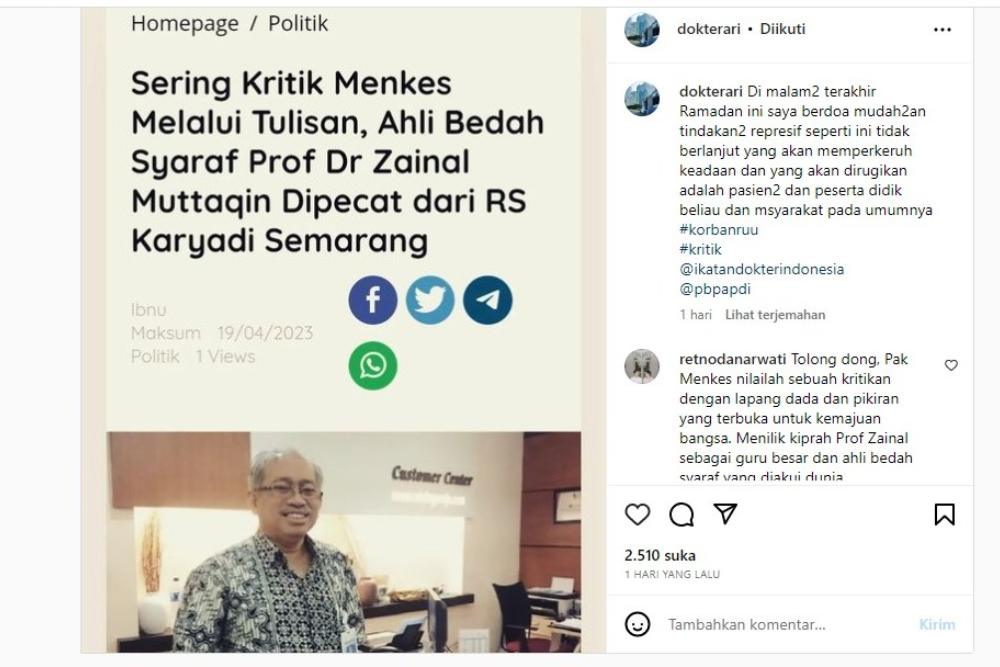  Viral di Media Sosial, Dokter Spesialis Bedah Saraf Zainal Muttaqin Dipecat