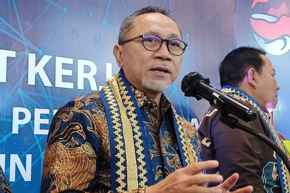 Menteri Perdagangan Zulkifli Hasan di acara pembukaan rapat kerja Kementerian Perdagangan di Lampung, Rabu (1/3/2023) - BISNIS/Ni Luh Angela.