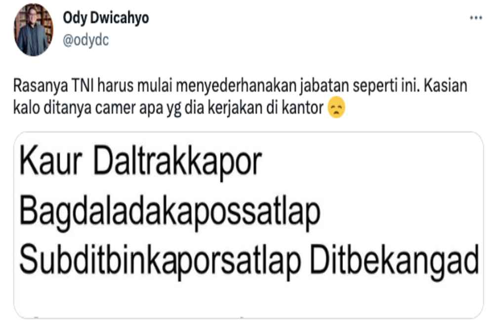  Viral di Twitter, Singkatan Jabatan TNI Ini Sangat Sulit Dibaca