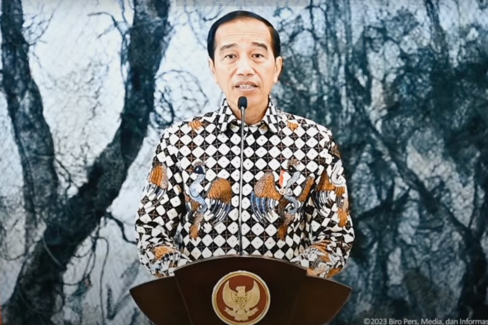 Presiden Jokowi memberikan pidato saat pembukaan Festival Ekonomi Keuangan Digital Indonesia 2023./ Dok Bank Indonesia