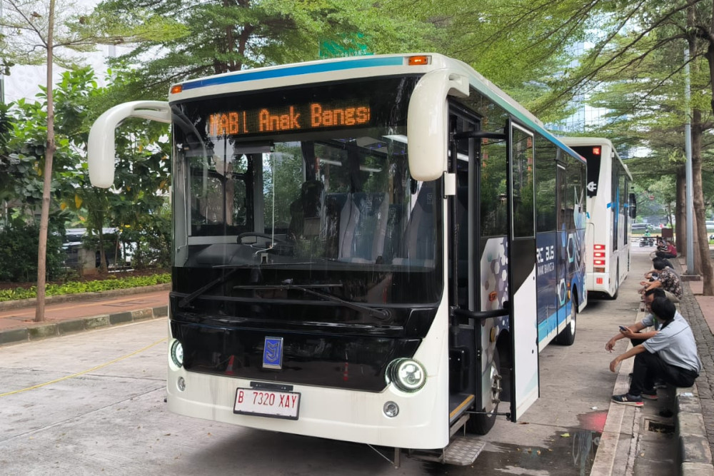 Tampilan bus listrik PT Mobil Anak Bangsa (MAB)/Bisnis-Anshary Madya Sukma