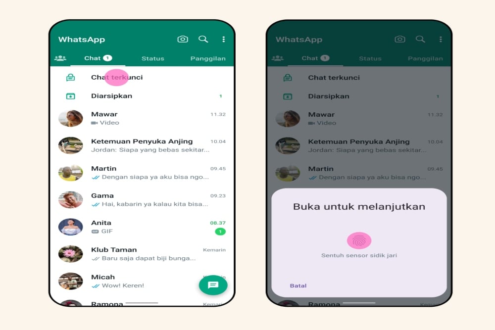 Tampilan fitur Kunci Chat, layanan terbaru dari WhatsApp/Meta 