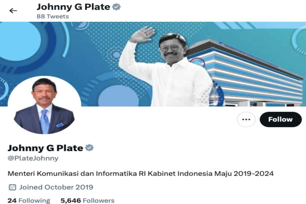  Viral Akun Twitter Johnny G Plate Ternyata Centang Abu-abu, Gegara Jadi Tersangka Korupsi?