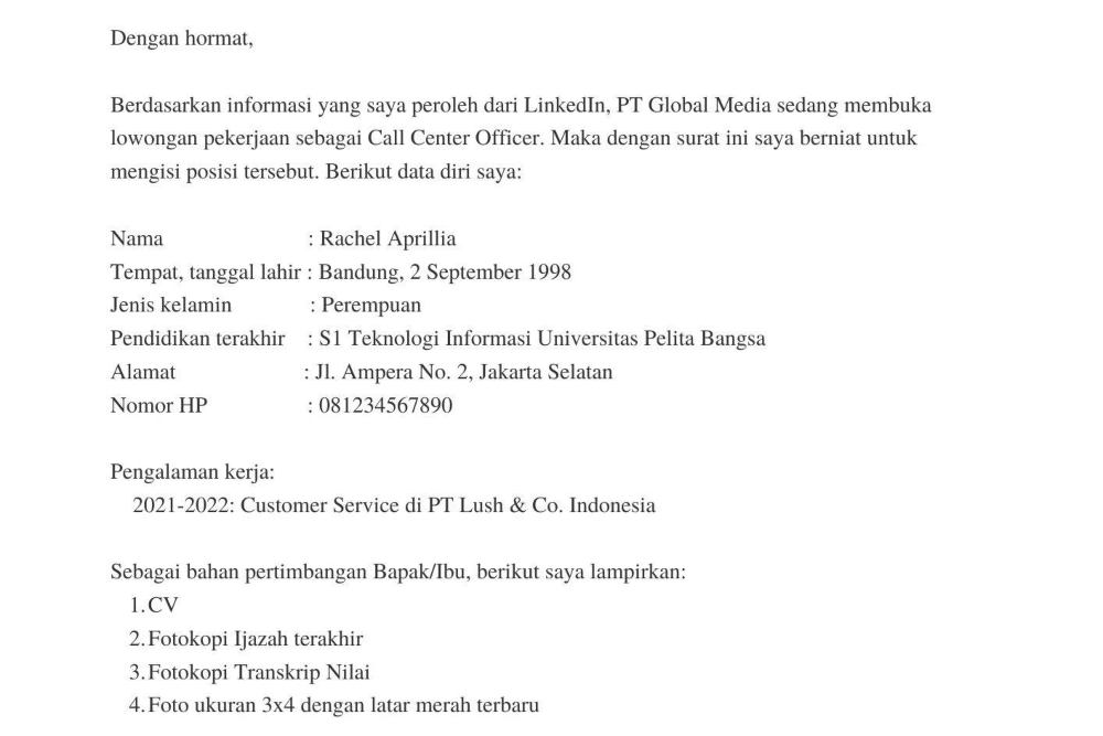  5 Contoh Surat Lamaran Kerja di PT yang Benar, Auto Dilirik HRD