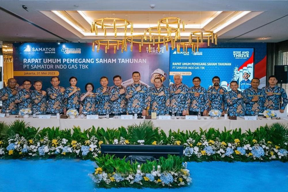 Jajaran komisaris dan direksi PT Samator Indo Gas Tbk (AGII) pada Rapat Umum Pemegang Saham Tahunan (RUPST) tahun buku 2022/Istimewa
