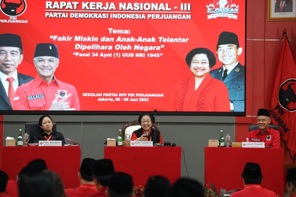 Ketua Umum DPP PDI Perjuangan (PDIP) Prof. Dr. (Hc) Megawati Soekarnoputri resmi membuka Rapat Kerja Nasional (Rakernas) III PDIP di Sekolah Partai, Lenteng Agung, Jakarta, Selasa (6/6/2023)./Dok. PDIP