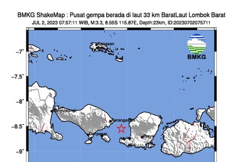  Gempa Magnitudo 3,4 Guncang Lombok