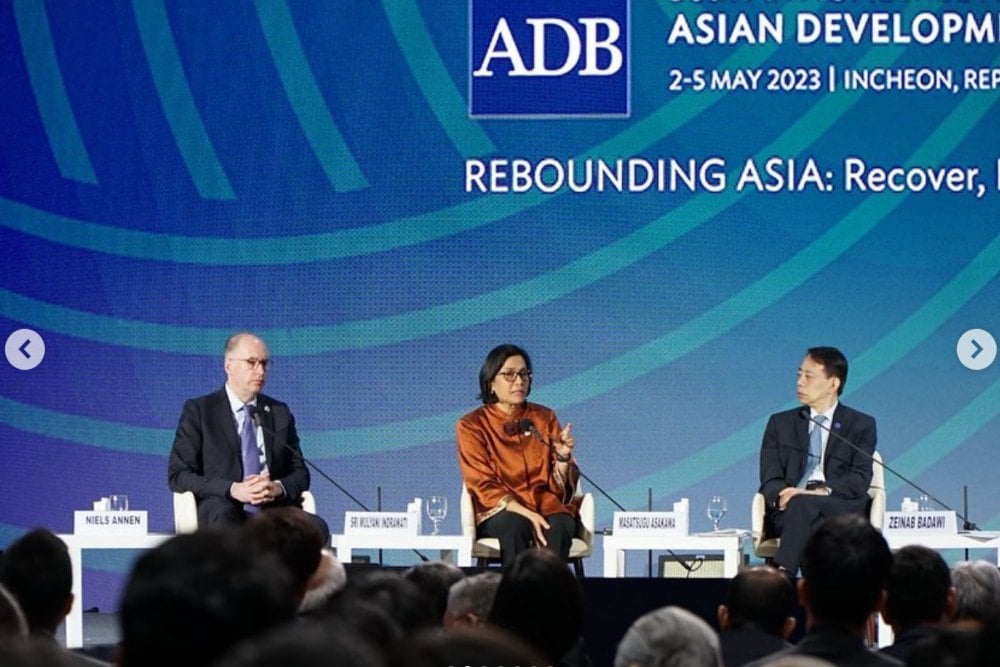 Acara Asian Development Bank (ADB) Governors’ Seminar: Policies to Support Asia’s Rebound di Incheon, Korea Selatan. ADB memproyeksikan bahwa pertumbuhan ekonomi Indonesia 2023 akan melambat menjadi 4,8 persen./Istimewa