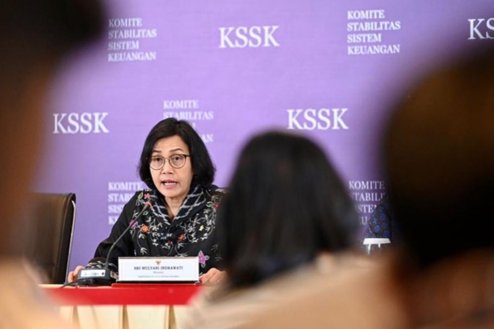 Menteri Keuangan Sri Mulyani Indrawati dalam konferensi pers Komite Stabilitas Sistem Keuangan (KSSK), Selasa (1/8/2023).  Instagram @smindrawati.