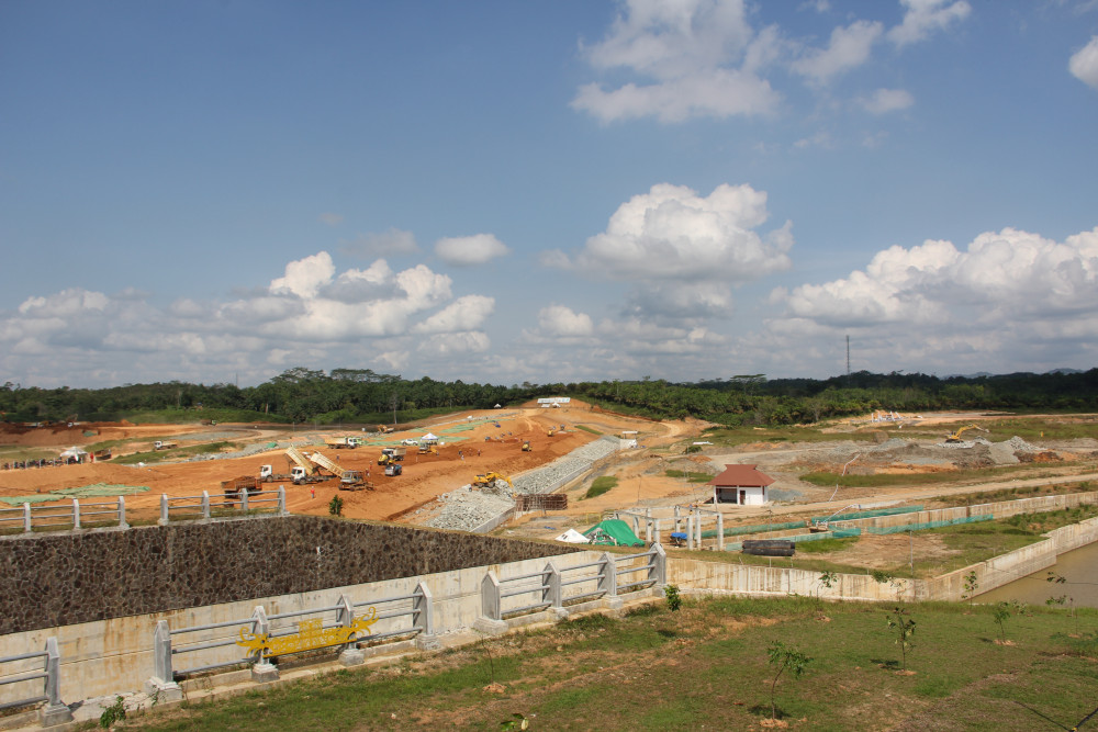 Progres pembangunan Bendungan Sepaku-Semoi di Kabupaten Penajam Paser Utara, Kaltim, Rabu (31/5/2023)./Ist