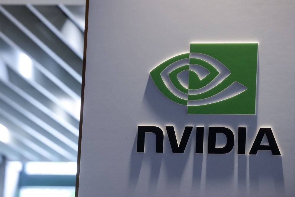 Logo Nvidia terpajang pada salah satu ruangan di kantor cabang perusahaan. / Bloomberg-I Hwa Cheng