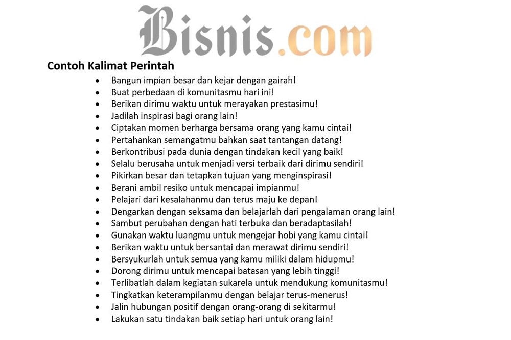 Contoh Kalimat Perintah Berdasarkan Jenis Dan Fungsin 