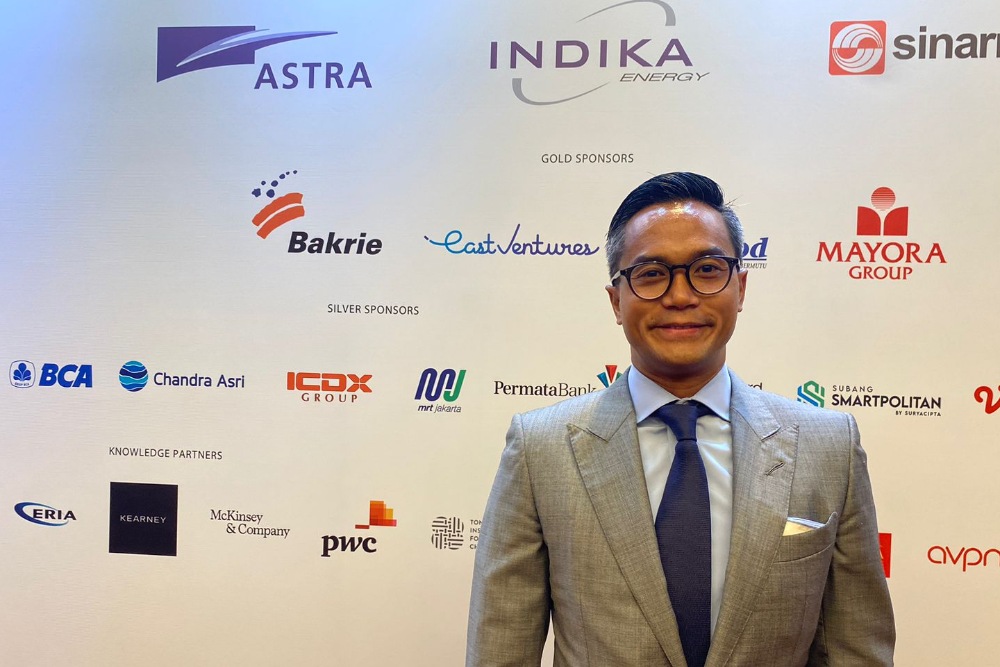 Direktur Utama dan CEO PT Bakrie & Brothers Tbk (BNBR) Anindya Bakrie di di Grand Ballroom, The Ritz-Carlton Hotel, Pacific Place, Sabtu (2/9/2023). JIBI/Akbar Evandio