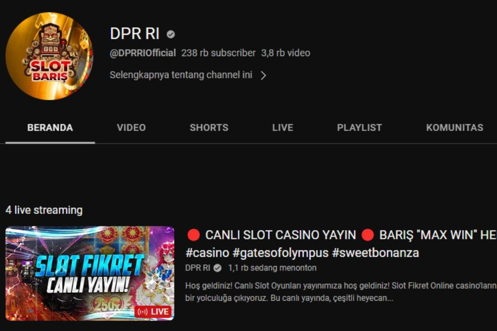  Akun Youtube DPR Tampilkan Live Judi Online, Netizen Banjiri Komentar