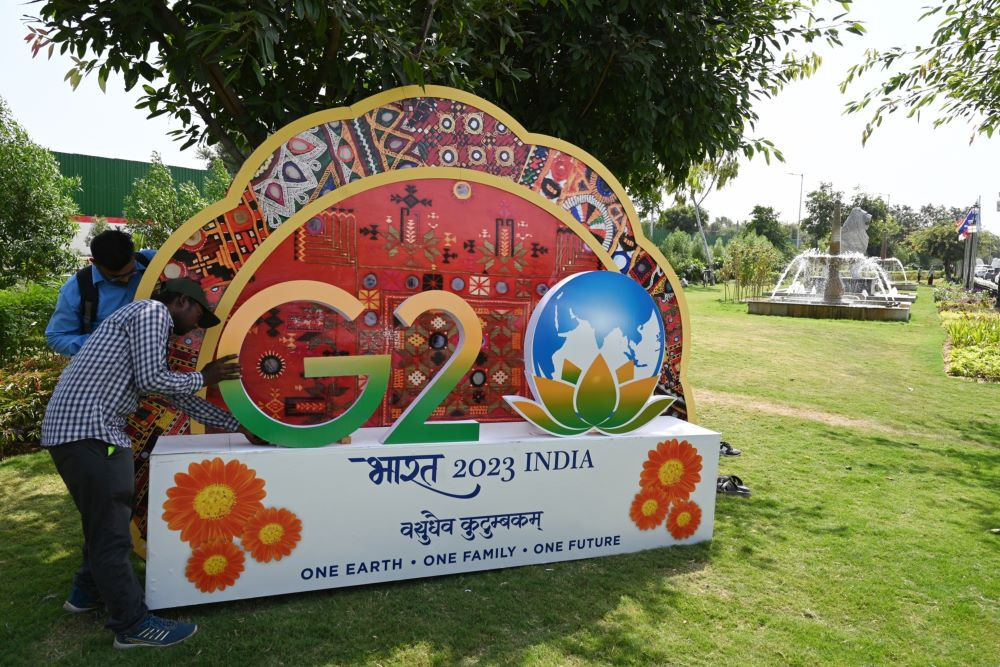 Papan KTT G20 di New Delhi./Bloomberg