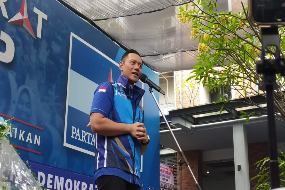 Ketua Umum Partai Demokrat Agus Harimurti Yudhoyono (AHY) memberikan sambutan pada acara HUT ke-22 Demokrat di Jakarta Pusat, Sabtu (9/9/2023). JIBI/Bisnis-Reyhan Fernanda Fajarihza