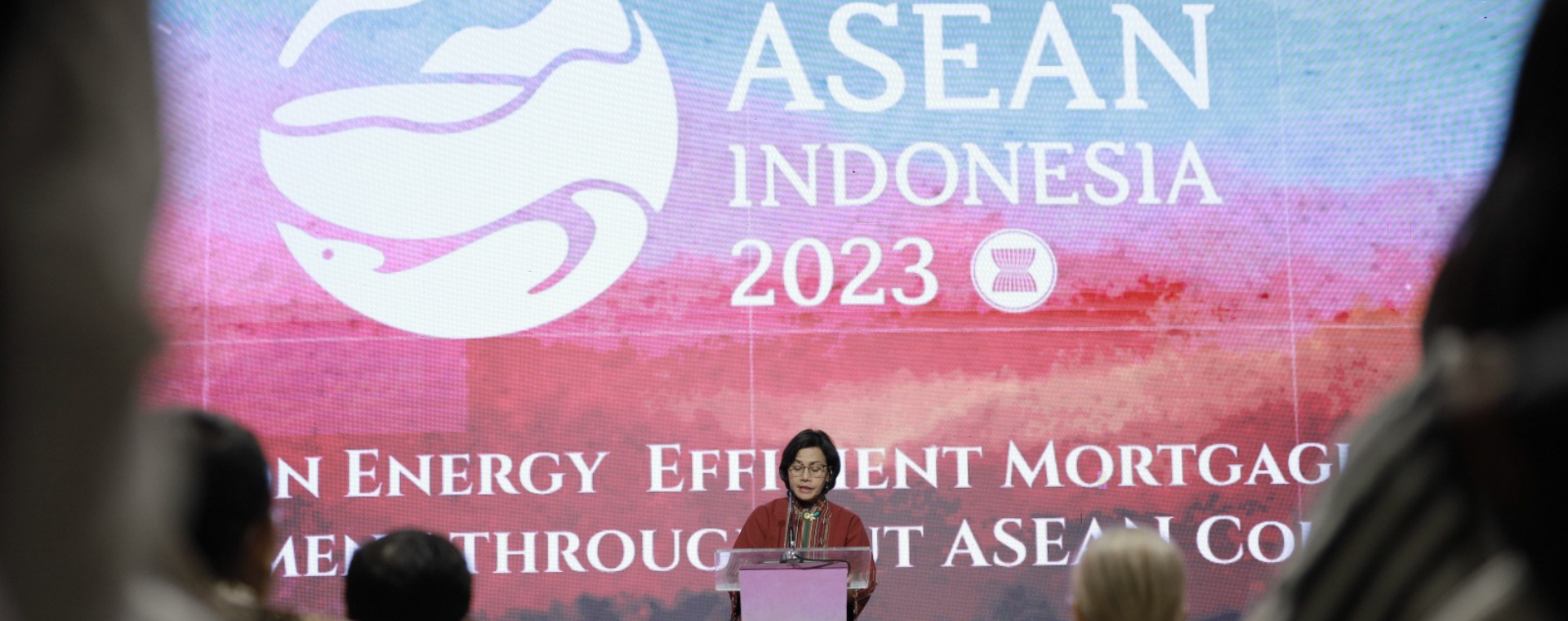 Menteri Keuangan Sri Mulyani Indrawati dalam acara ASEAN Chairmanship, Developing Energy Efficient Mortgage in ASEAN Region yang berlangsung di Jakarta, Selasa (22/8/2023)./Dok. Kemenkeu