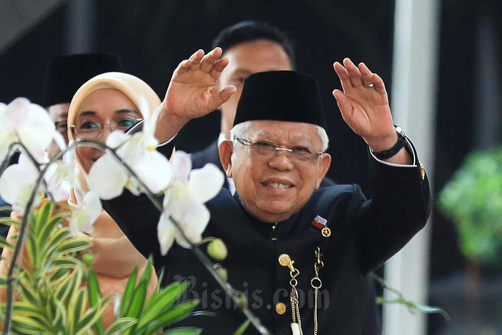 Wakil Presiden Maruf Amin tiba di gedung DPR/MPR RI jelang Sidang MPR Tahun 2023 di Jakarta, Rabu (16/8/2023). Bisnis/Himawan L Nugraha
