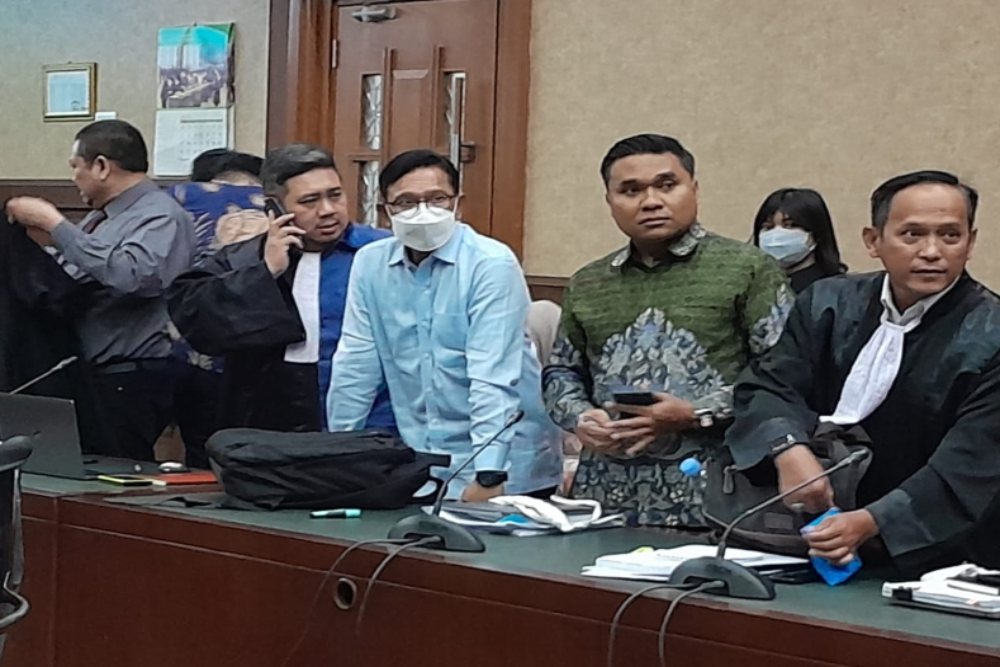 Mantan Menkominfo sekaligus terdakwa kasus BTS 4G Johnny G. Plate pada persidangan di Pengadilan Tipikor pada PN Jakarta Pusat, Selasa (1/8/2023). JIBI/Bisnis-Dany Saputra.