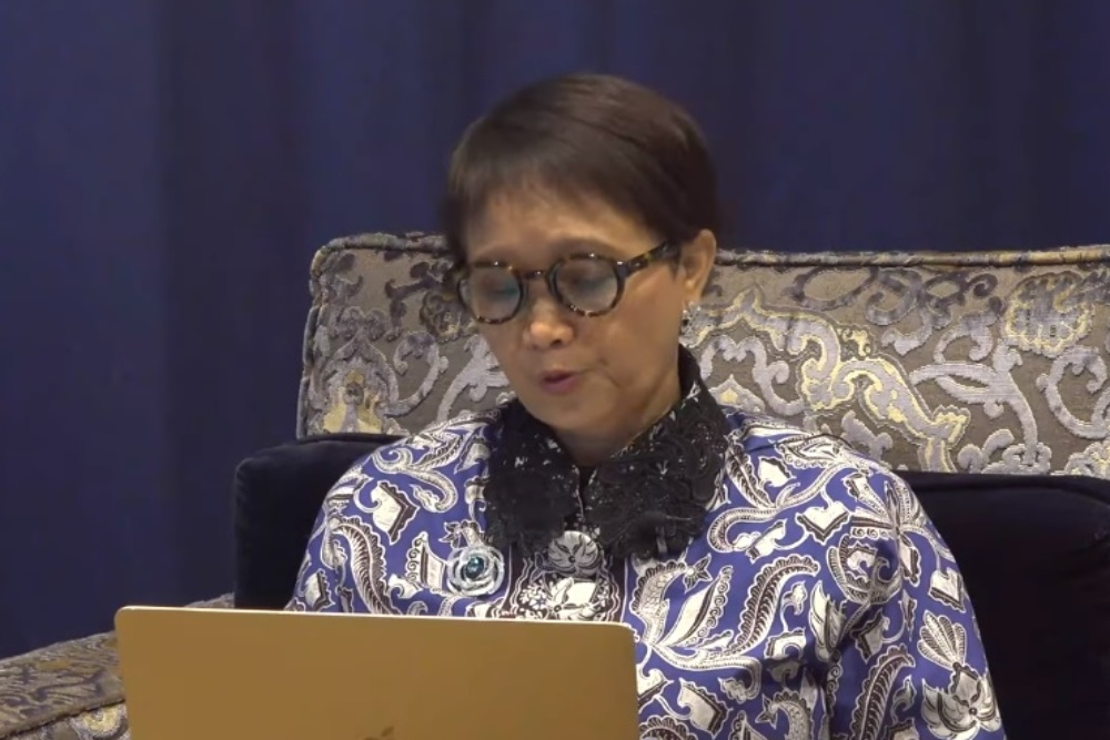 Tangkapan layar - Menteri Luar Negeri (Menlu) RI Retno Marsudi menyampaikan laporan pelaksanaan Sidang Majelis Umum ke-78 Perserikatan Bangsa-Bangsa (PBB). JIBI/Bisnis-Nancy Junita