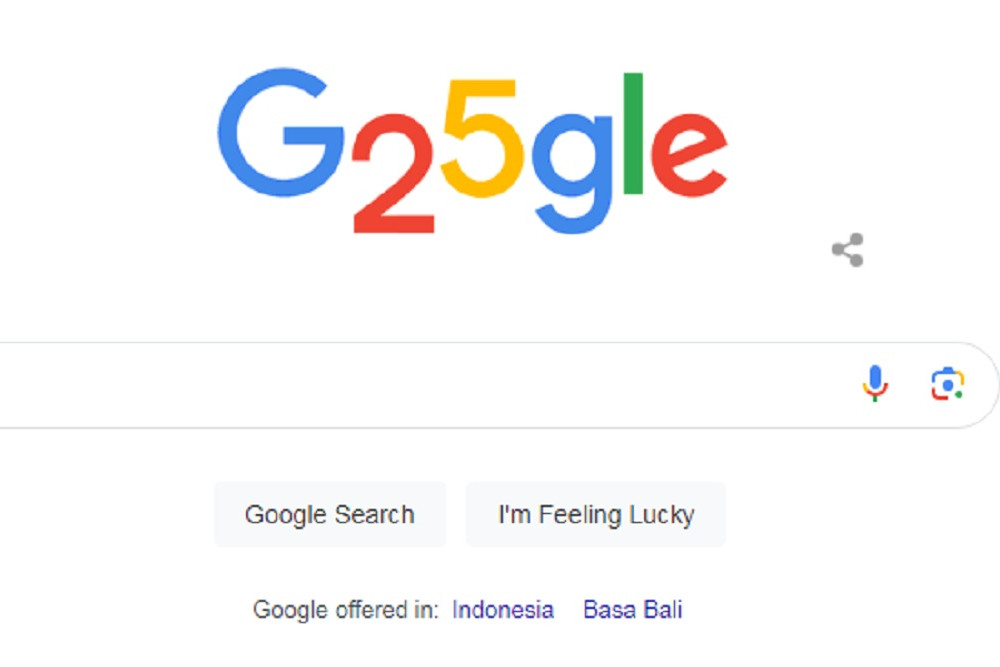 Google Doodle menunjukkan angka 25 sebagai perayaan ulang tahun Google pada 27 September/Google.