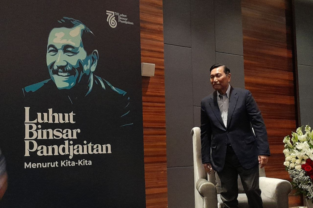 Menko Marves Luhut Binsar Panjaitan dalam acara peluncuran buku tentangnya di Kuningan, Jakarta Selatan pada Kamis (28/9/2023). JIBI /Bisnis-Reyhan Fernanda Fajarihza