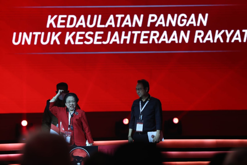 Ketum PDI Perjuangan Megawati Soekarnoputri dalam forum rapat kerja nasional (rakernas) ke-IV PDIP di JI-Expo Kemayoran, Jakarta Pusat pada Jumat (29/9/2023). Dok PDI Perjuangan