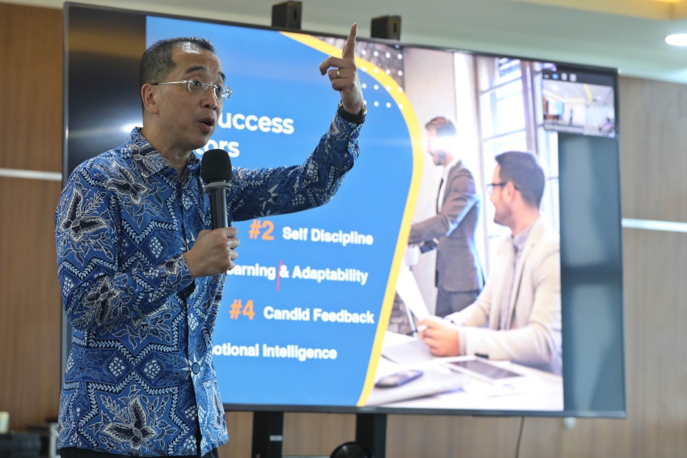 Direktur Utama Kimia Farma, David Utama dalam acara Leaders Day di Wisma Bisnis Indonesia, Rabu (11/10/2023)/Bisnis-Eusebio Chrysnamurti.