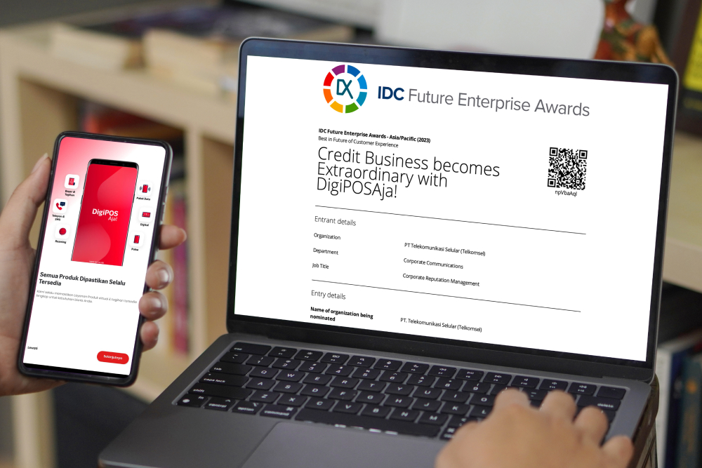 Foto: Aplikasi DigiPOS Aja!, yang merupakan aplikasi reseller untuk aktivitas penjualan ragam produk dan layanan yang sesuai kebutuhan pelanggan, meraih Best in Future of Customer Experience dalam International Data Corporation (IDC) Future Enterprise Awards - Asia/Pacific 2023 di Singapura.