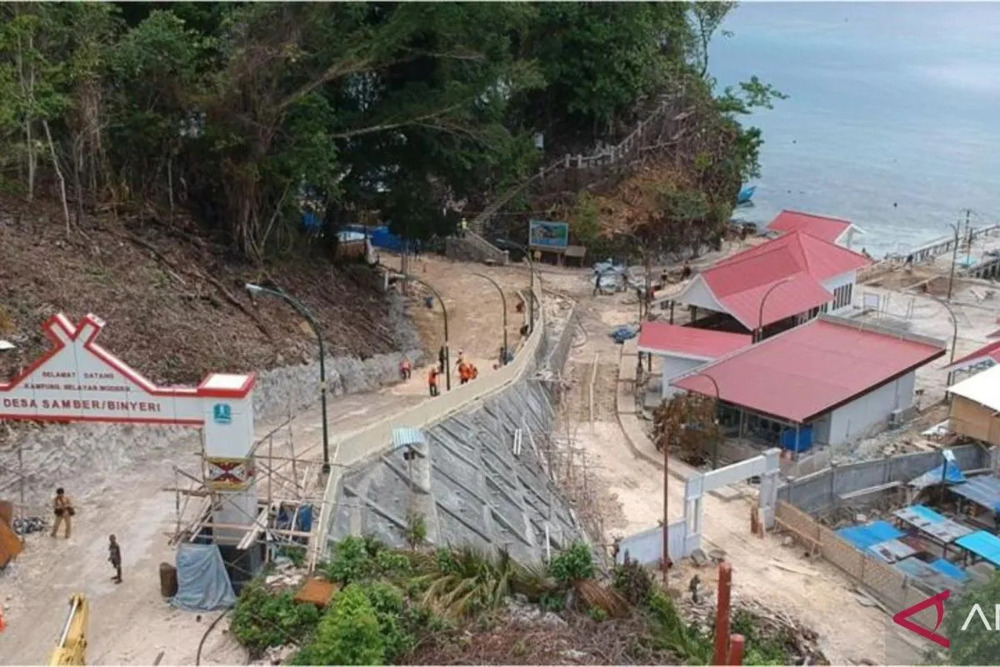 Kampung nelayan modern (kalamo) yang tengah dibangun di Kabupaten Biak Numfor, Papua./Antara-KKP