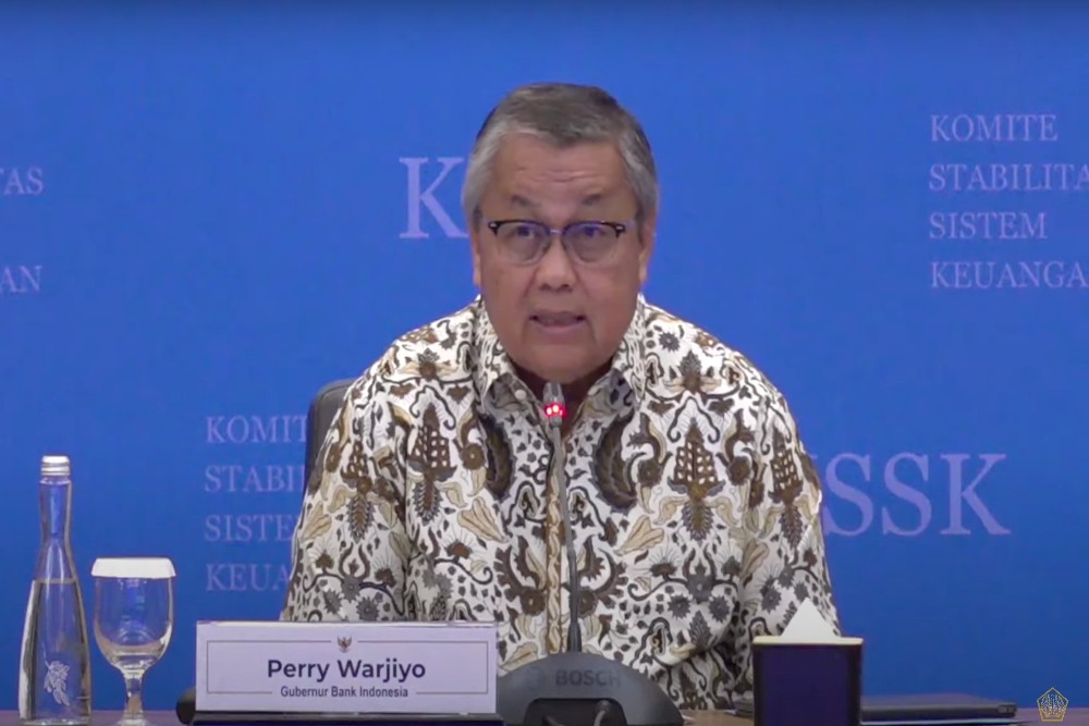 Gubernur Bank Indonesia (BI) Perry Warjiyo konferensi pers Komite Stabilitas Sistem Keuangan atau KSSK, Selasa (3/11/2023) di Gedung Bank Indonesia (BI)./ Youtube BI.