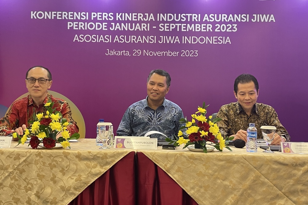 Konferensi Pers Kinerja Industri Asuransi Jiwa Periode Januari—September 2023 di Rumah AAJI, Jakarta, Rabu (29/11/2023)/Bisnis-Rika Anggraeni