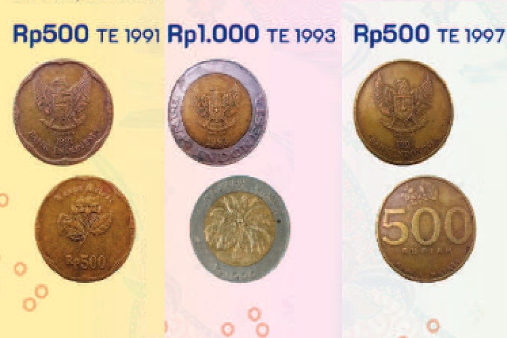 Bank Indonesia menarik 3 koin terbitan tahun 1990an, yakni 2 koin Rp500 seri melati serta koin Rp1.000 seri kelapa sawit./Bank Indonesia.