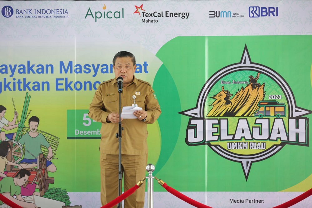 Sekda Provinsi Riau SF Hariyanto memberikan sambutan saat pelepasan program Jelajah UMKM Riau 2023. /Istimewa