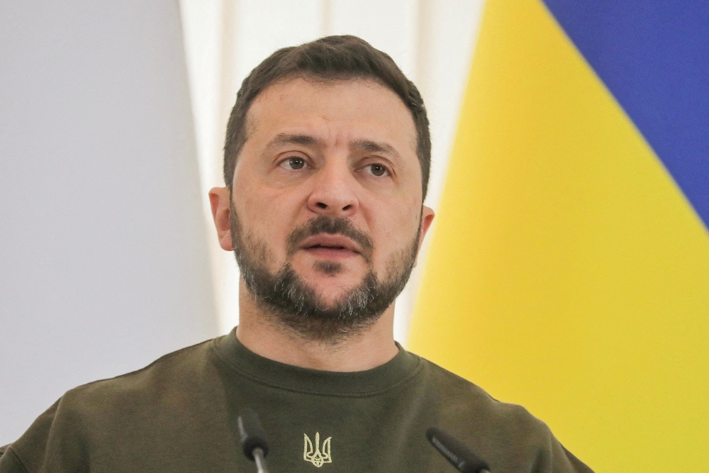 Presiden Ukraina Volodymyr Zelensky menghadiri konferensi pers di Odesa, Ukraina 13 Oktober 2023./Reuters