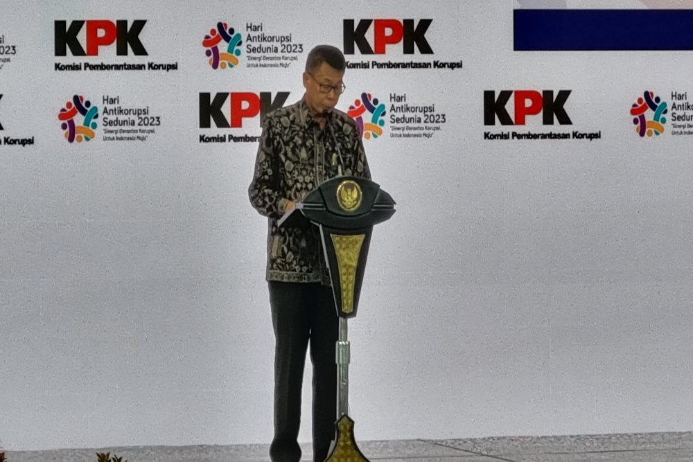 Ketua Sementara KPK Nawawi Pomolango pada acara peringatan Hari Antikorupsi Sedunia (Hakordia) 2023, Selasa (12/12/2023). JIBI/Bisnis-Dany Saputra.
