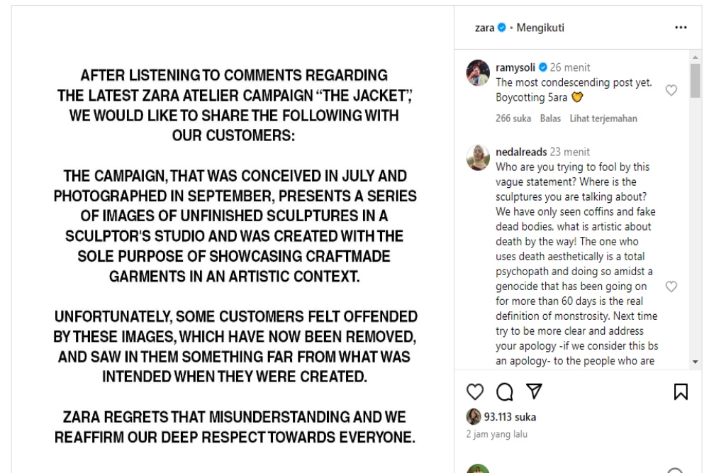  Diboikot Publik, Zara Memberikan Tanggapan Terkait Produk Jaket Terbaru