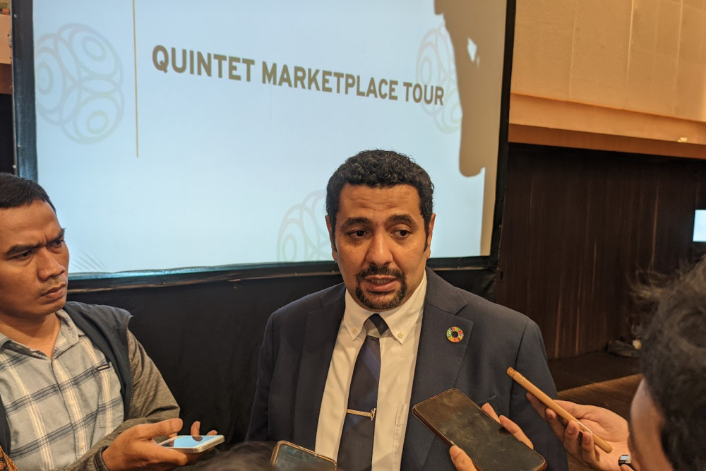 Kepala UN Global Pulse Asia Pacific Ahmed El Saeed di sela-sela sesi diskusi bersama media di Jakarta, Selasa (12/12/2023)./Bisnis-Aprianto Cahyo Nugroho