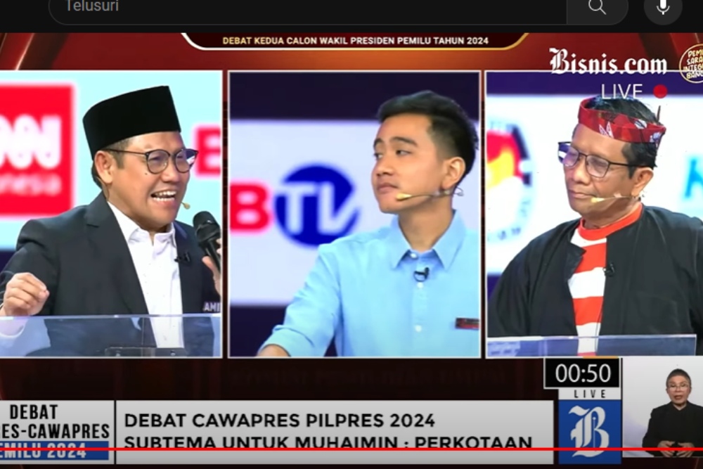 Debat Cawapres antara Cak Imin, Gibran, dan Mahfud MD/tangkapan layar Youtube/Novita Sari SImamora