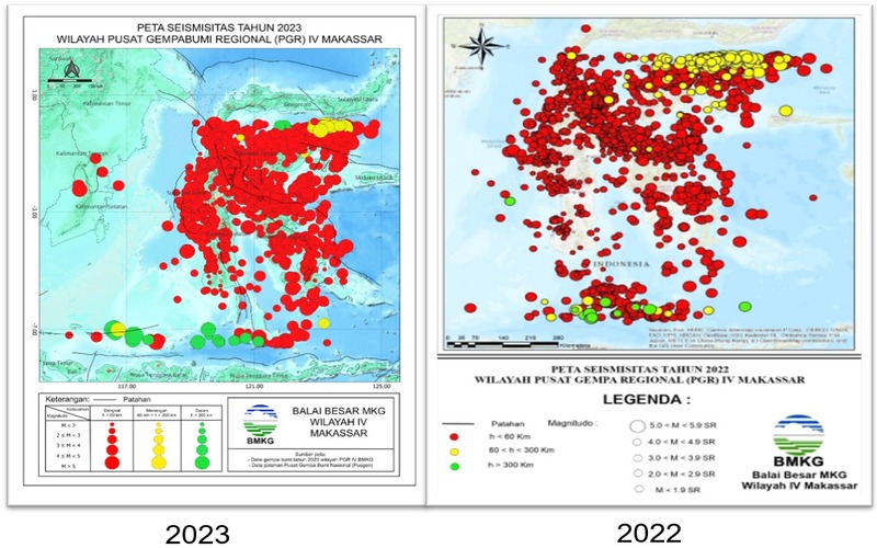  Sulawesi dan Sebagian Kalimantan Diguncang Gempa 3.214 Kali Selama 2023