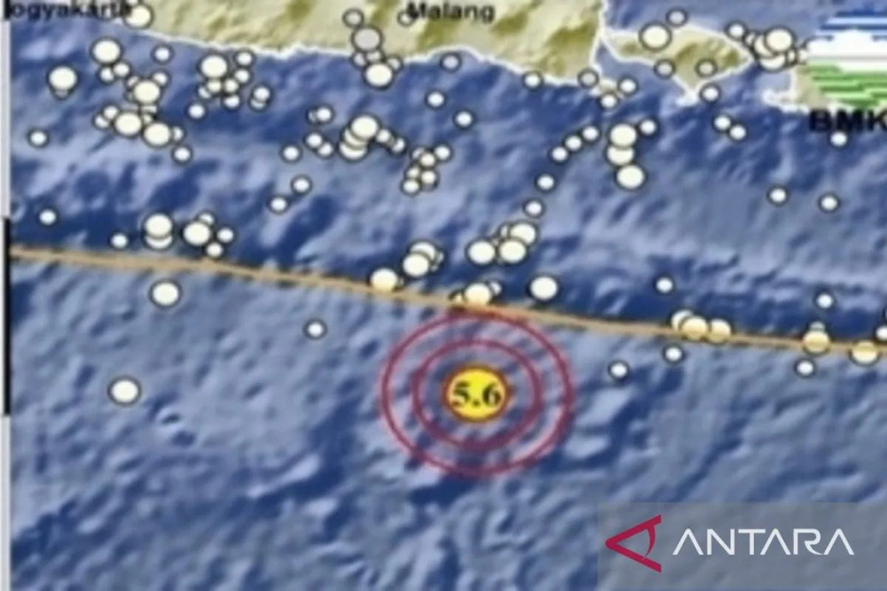 Tangkapan layar. Peta gempa bumi dengan magnitudo 5,6 di Bali, Sabtu (27/1/2024)./Antara-BMKG.