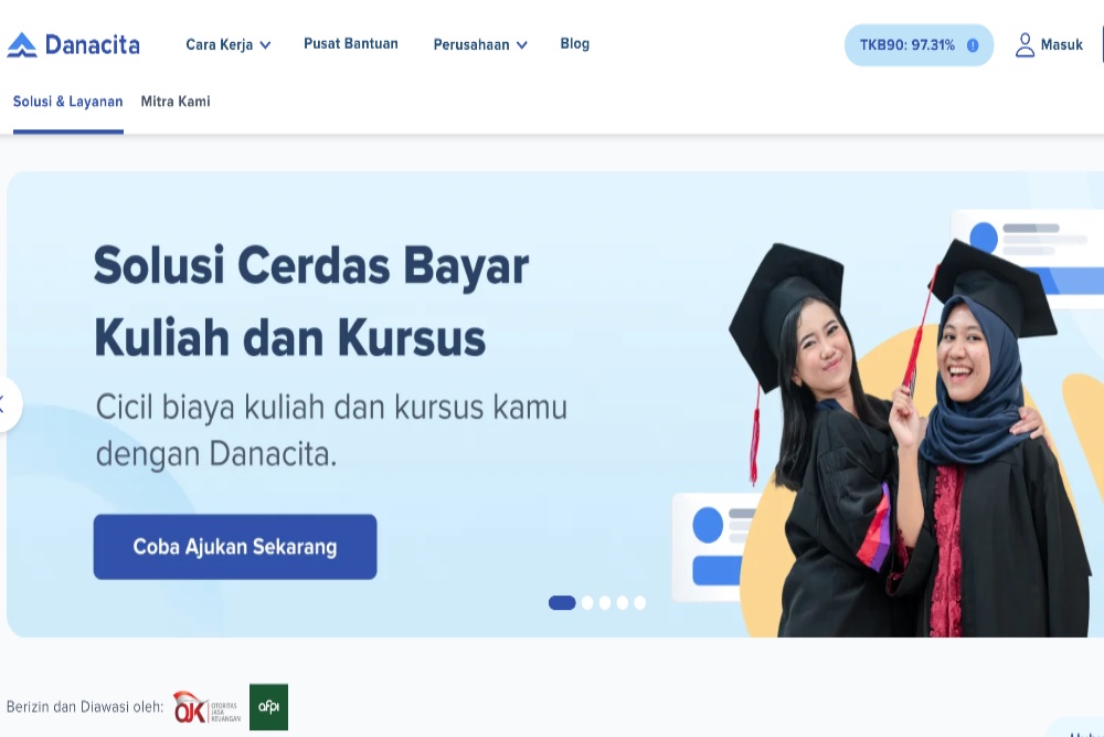 Tampilan situs pinjaman online (pinjol) khusus pendidikan DanaCita./ Dok www.danacita.coid