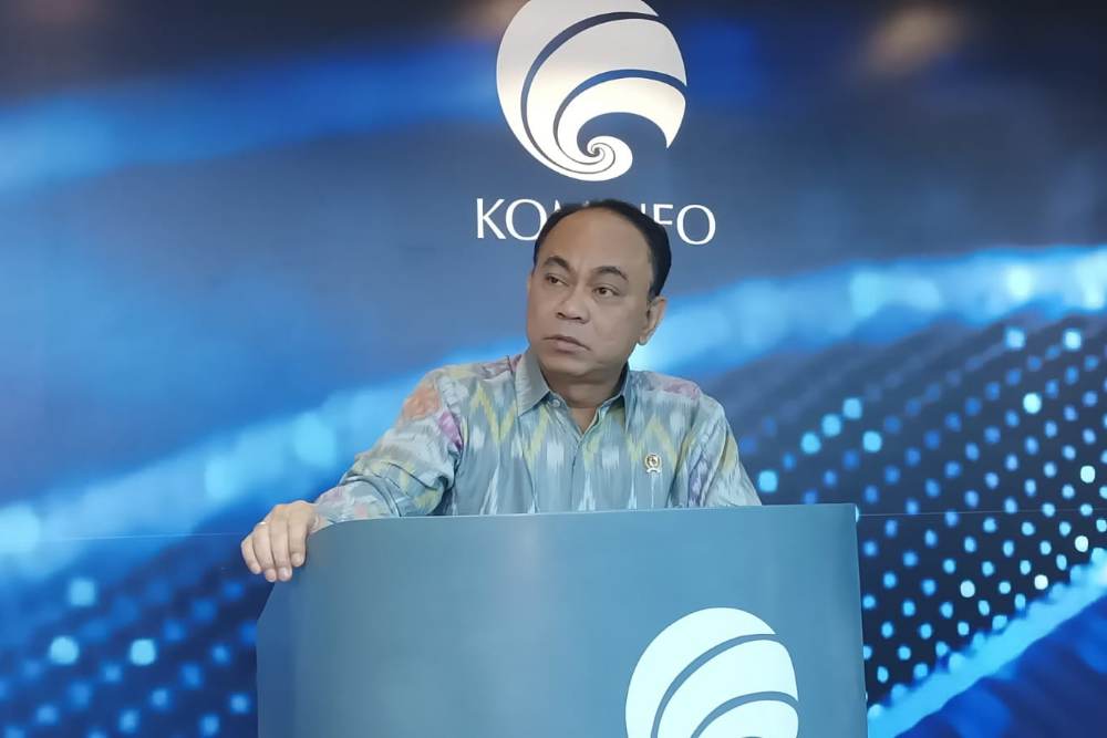 Menkominfo Budi Arie dalam konferensi pers di Kantor Kominfo, Jakarta, Jumat (20/10/2023) - BISNIS/Ni Luh Anggela