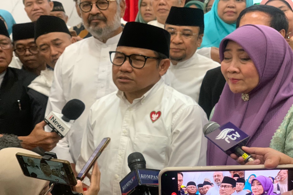 Capres Koalisi Perubahan Muhaimin Iskandar (Cak Imin) saat diwawancarai sejumlah awak media/Bisnis.com-Lukman